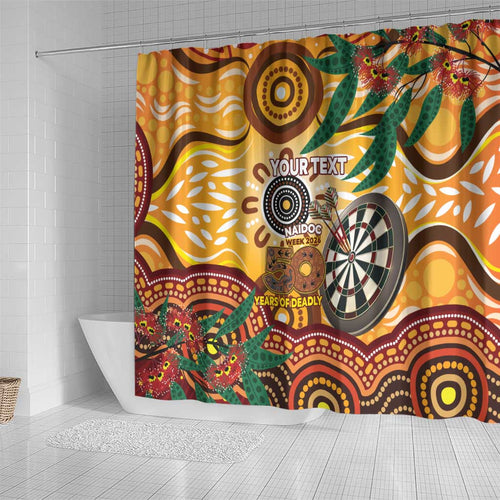 Darts Australia NAIDOC Week 2026 Personalised Shower Curtain 50 Years Deadly Eucalyptus Indigenous Art
