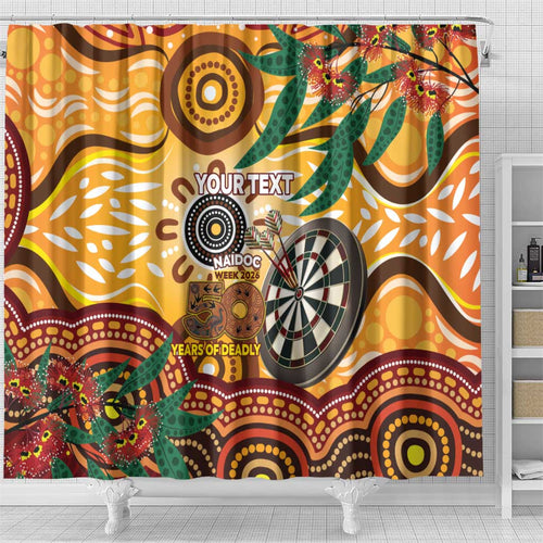 Darts Australia NAIDOC Week 2026 Personalised Shower Curtain 50 Years Deadly Eucalyptus Indigenous Art
