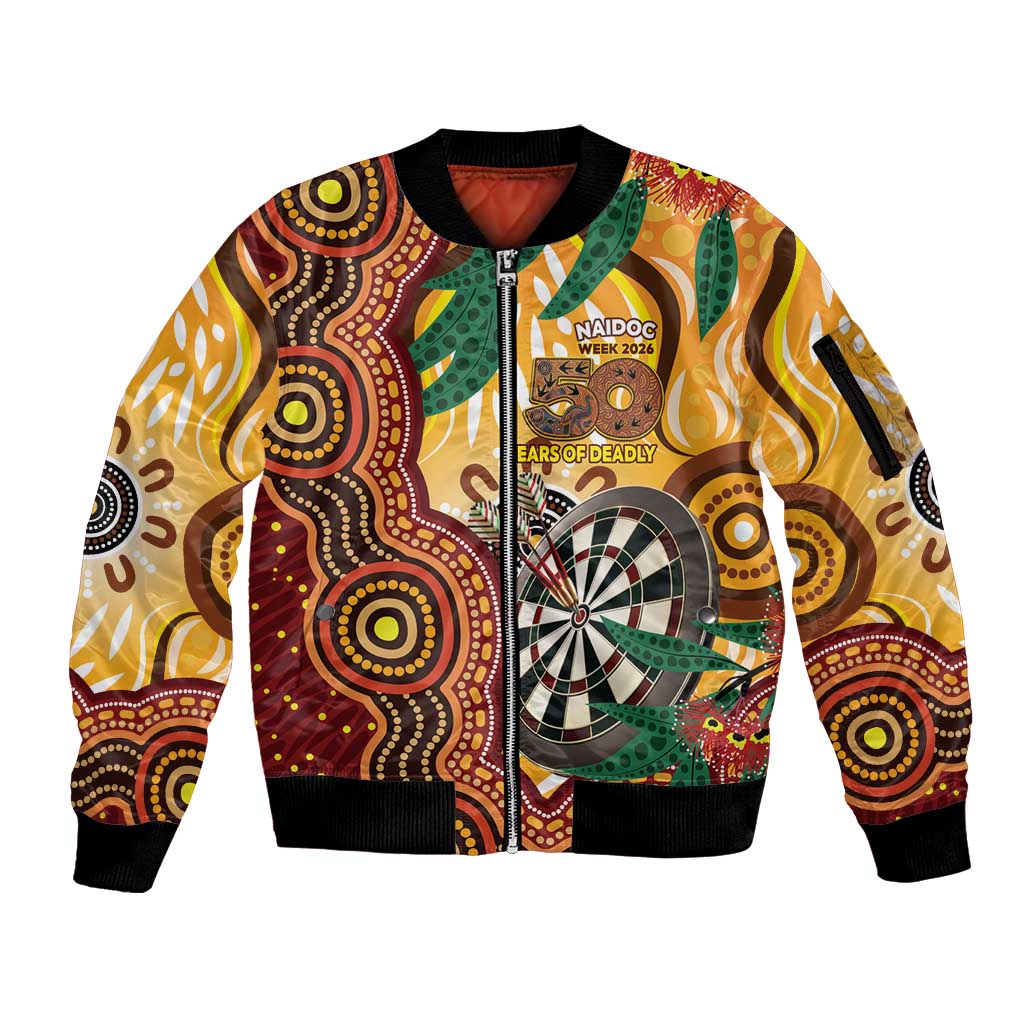 Darts Australia NAIDOC Week 2026 Personalised Sleeve Zip Bomber Jacket 50 Years Deadly Eucalyptus Indigenous Art