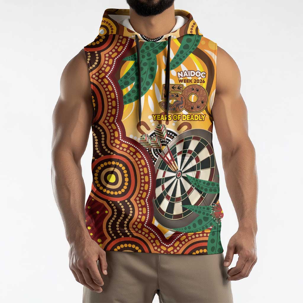 Darts Australia NAIDOC Week 2026 Personalised Sleeveless Hoodie 50 Years Deadly Eucalyptus Indigenous Art