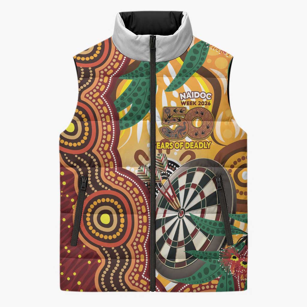 Darts Australia NAIDOC Week 2026 Personalised Sleeveless Puffer Jacket 50 Years Deadly Eucalyptus Indigenous Art