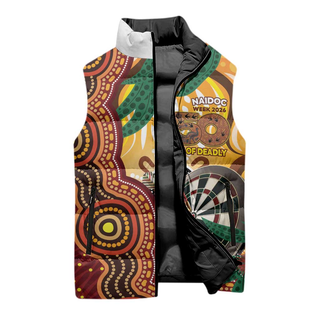 Darts Australia NAIDOC Week 2026 Personalised Sleeveless Puffer Jacket 50 Years Deadly Eucalyptus Indigenous Art
