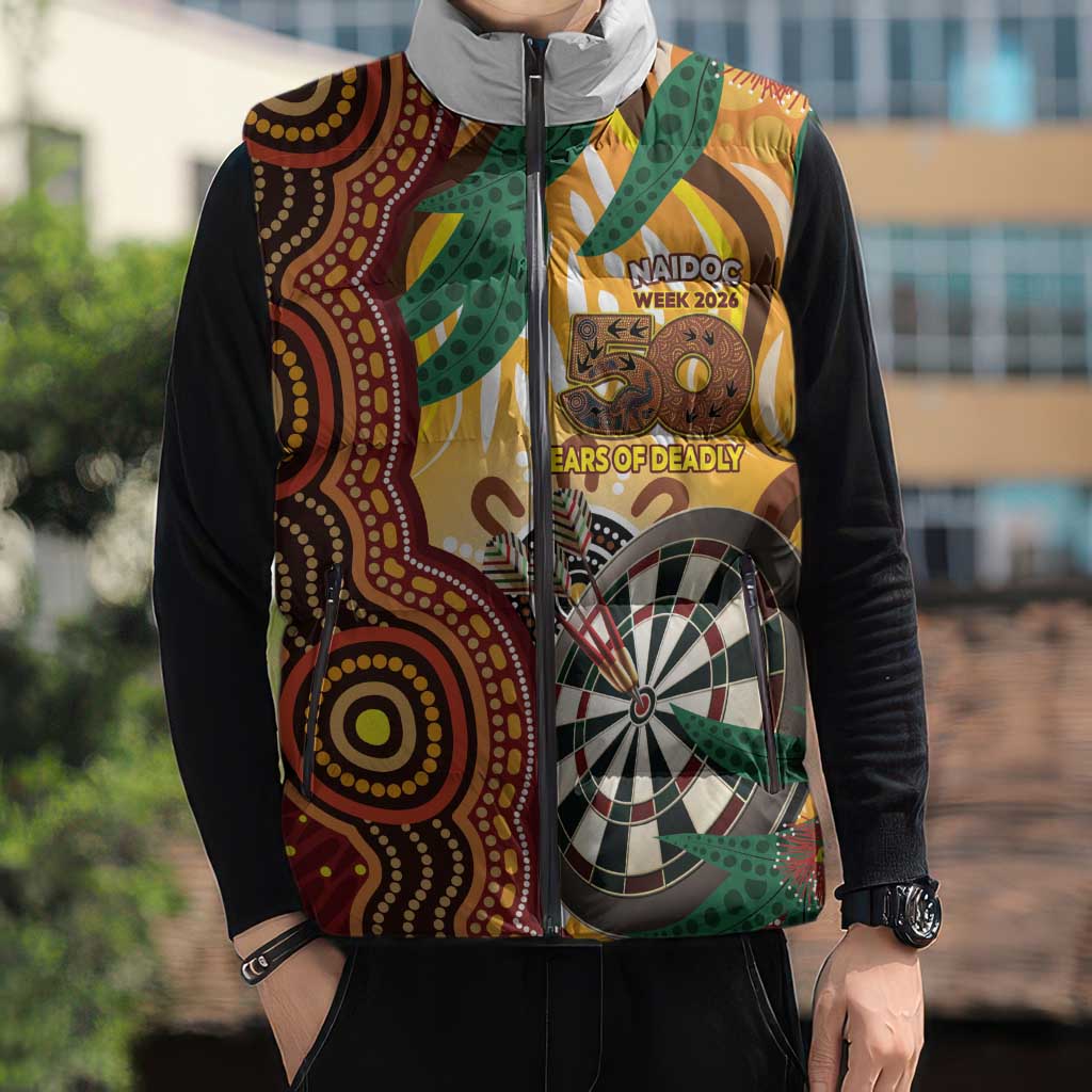 Darts Australia NAIDOC Week 2026 Personalised Sleeveless Puffer Jacket 50 Years Deadly Eucalyptus Indigenous Art