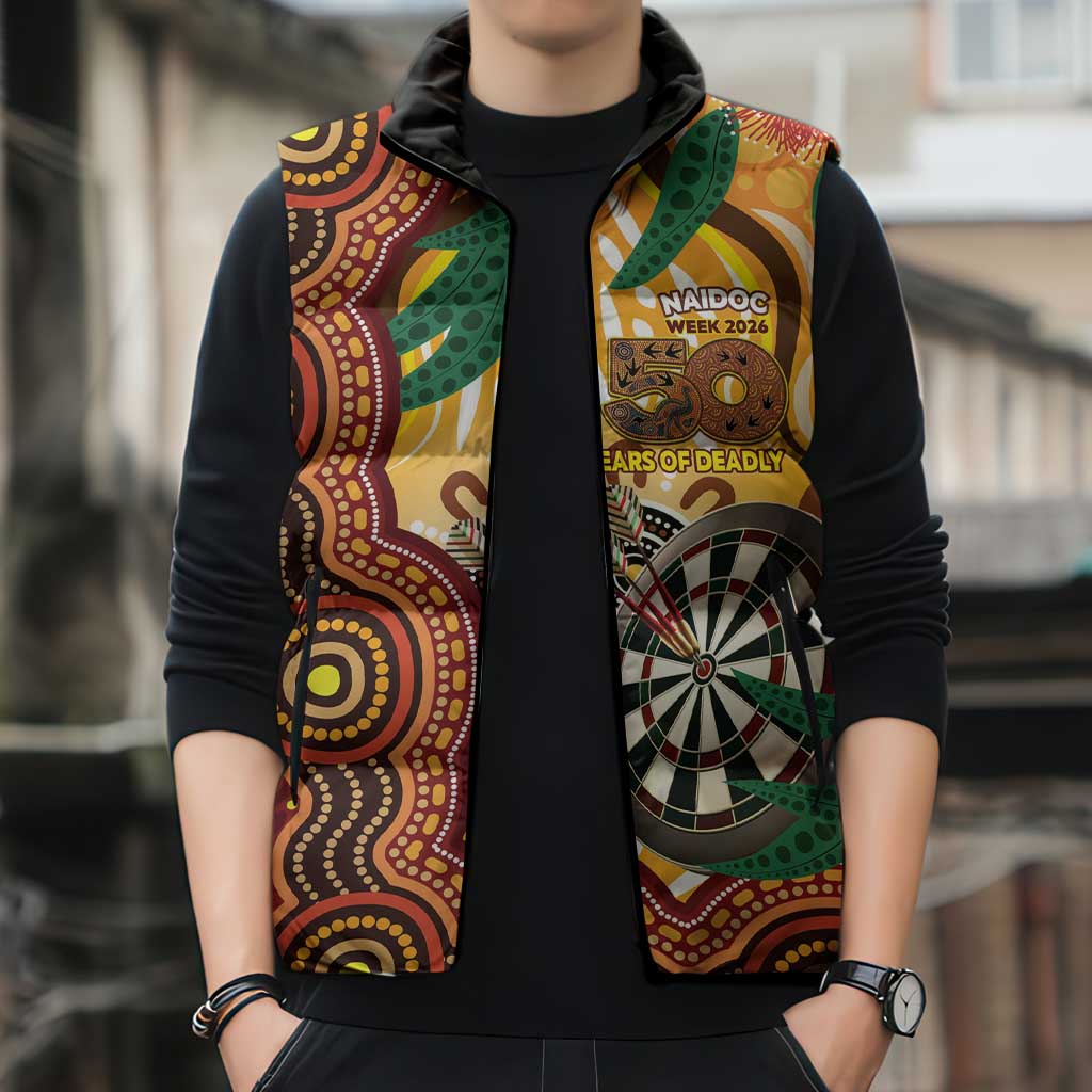 Darts Australia NAIDOC Week 2026 Personalised Sleeveless Puffer Jacket 50 Years Deadly Eucalyptus Indigenous Art