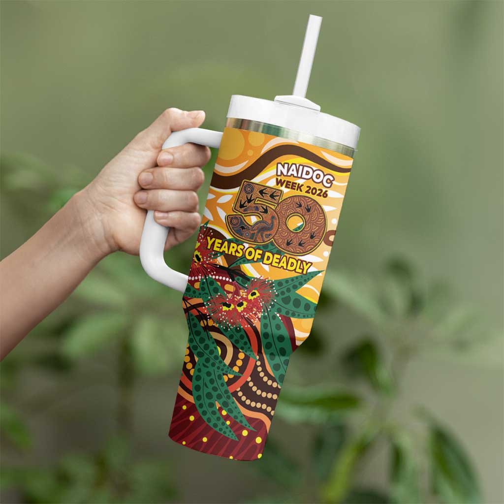Darts Australia NAIDOC Week 2026 Personalised Tumbler With Handle 50 Years Deadly Eucalyptus Indigenous Art