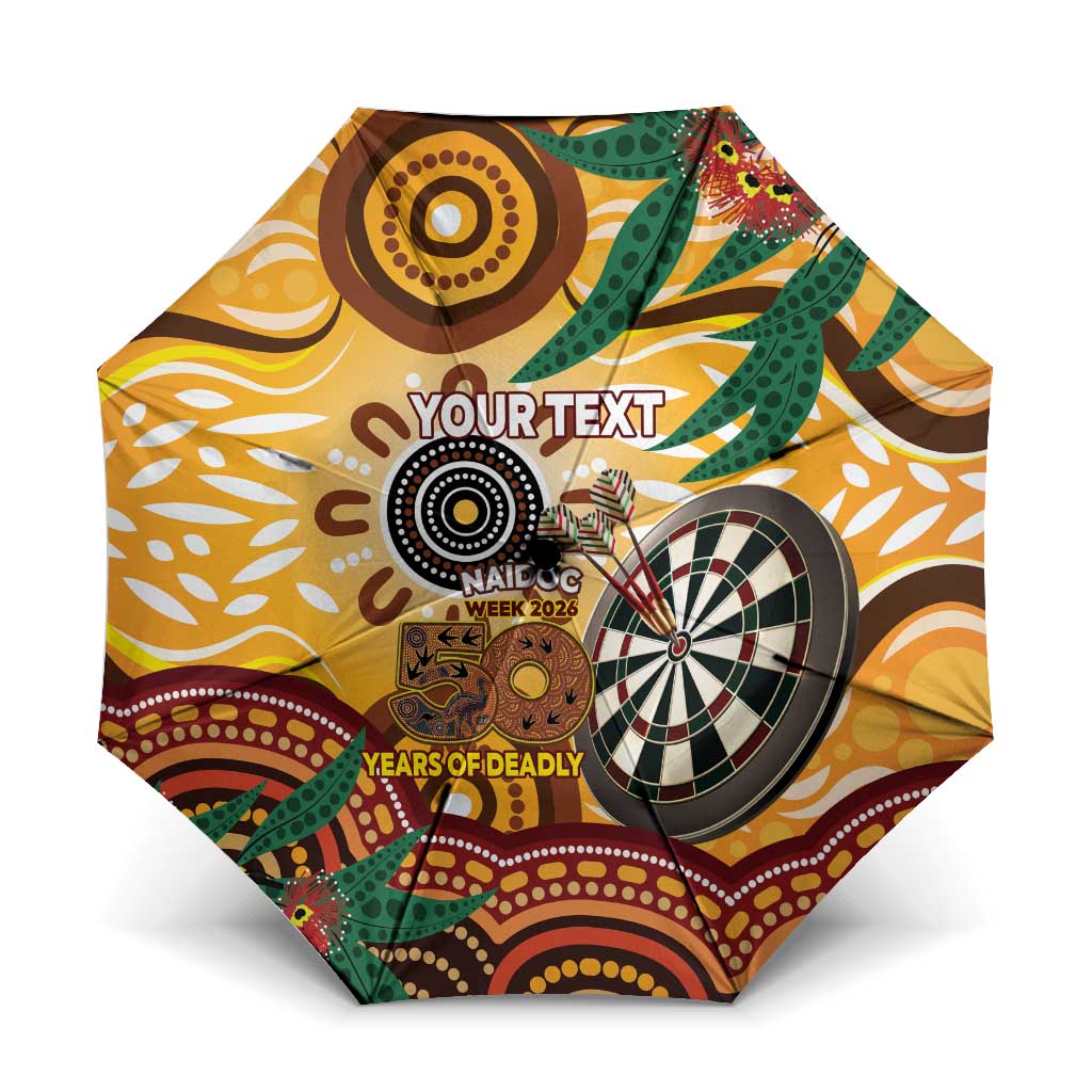 Darts Australia NAIDOC Week 2026 Personalised Umbrella 50 Years Deadly Eucalyptus Indigenous Art