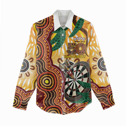 Darts Australia NAIDOC Week 2026 Personalised Women Casual Shirt 50 Years Deadly Eucalyptus Indigenous Art