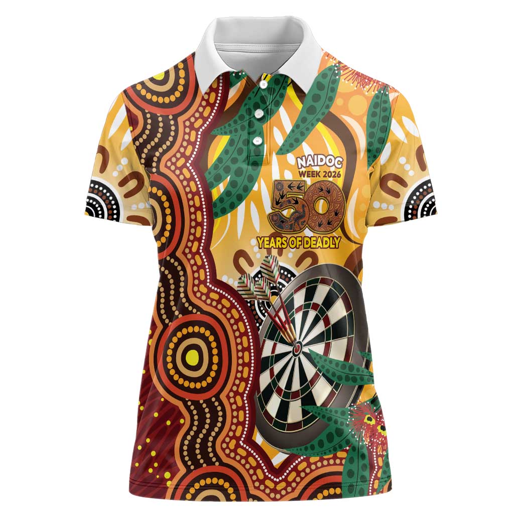 Darts Australia NAIDOC Week 2026 Personalised Women Polo Shirt 50 Years Deadly Eucalyptus Indigenous Art