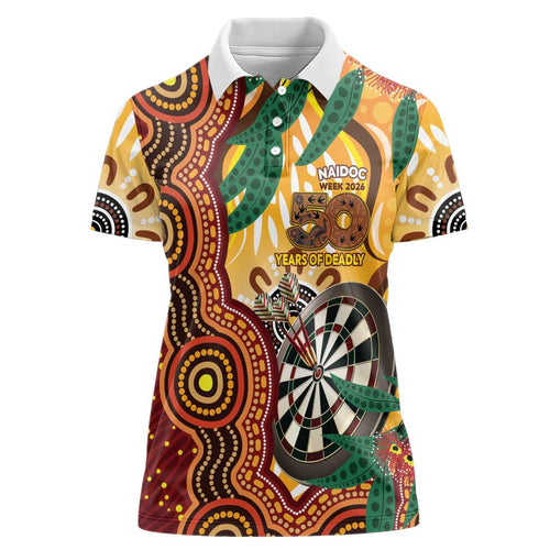 Darts Australia NAIDOC Week 2026 Personalised Women Polo Shirt 50 Years Deadly Eucalyptus Indigenous Art
