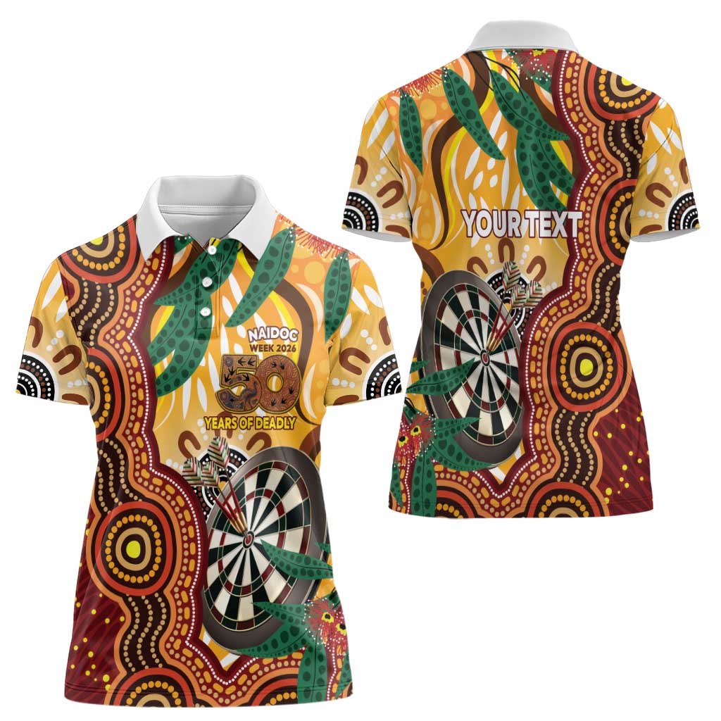 Darts Australia NAIDOC Week 2026 Personalised Women Polo Shirt 50 Years Deadly Eucalyptus Indigenous Art