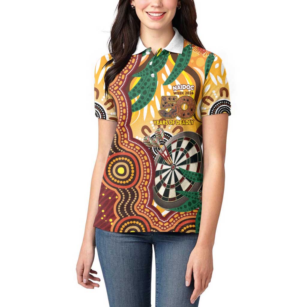 Darts Australia NAIDOC Week 2026 Personalised Women Polo Shirt 50 Years Deadly Eucalyptus Indigenous Art