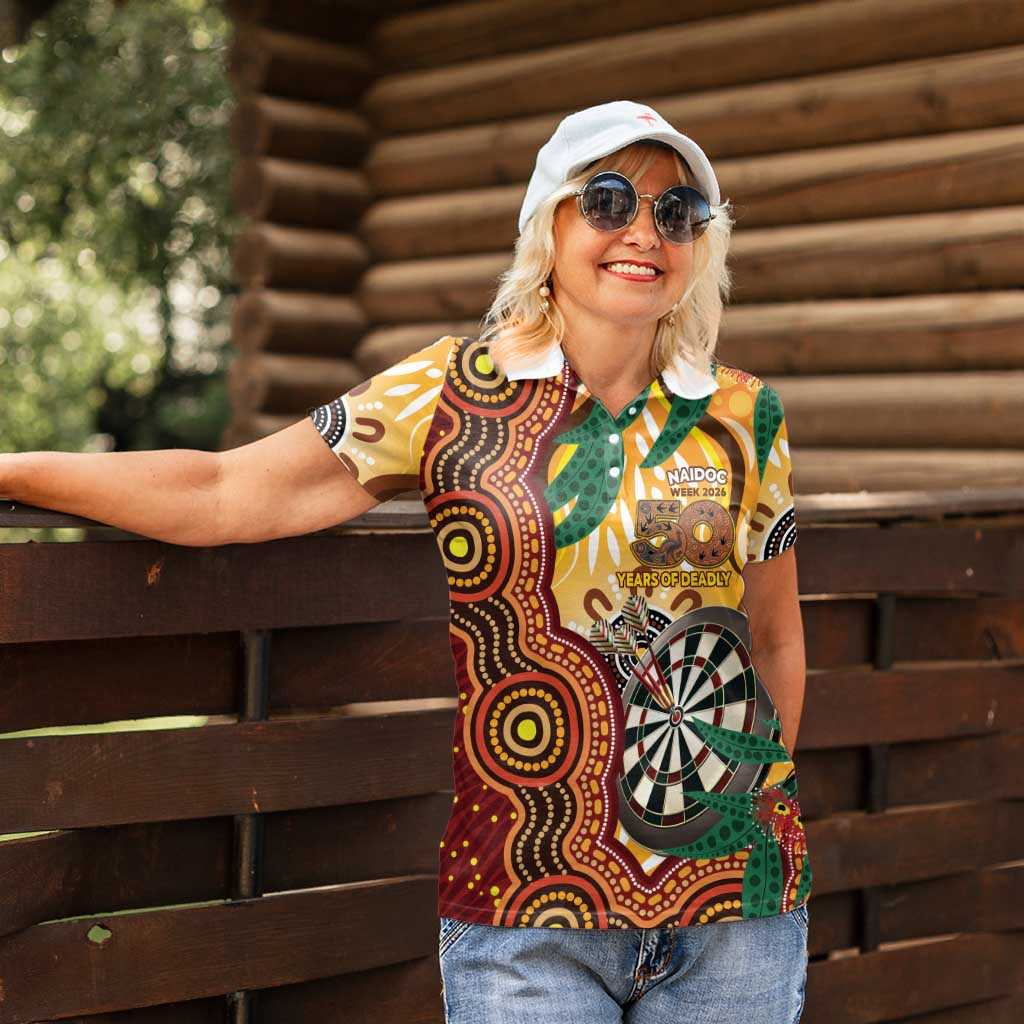 Darts Australia NAIDOC Week 2026 Personalised Women Polo Shirt 50 Years Deadly Eucalyptus Indigenous Art