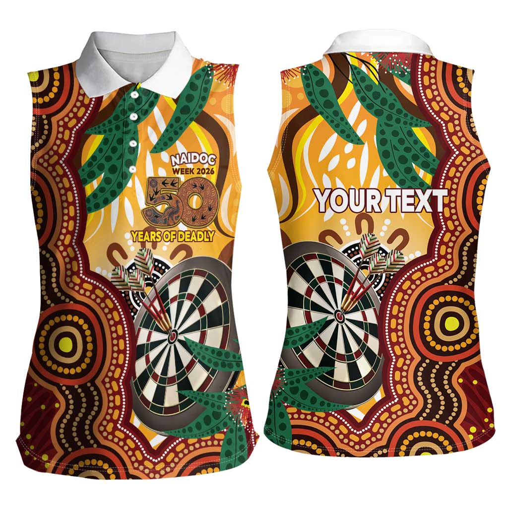 Darts Australia NAIDOC Week 2026 Personalised Women Sleeveless Polo Shirt 50 Years Deadly Eucalyptus Indigenous Art