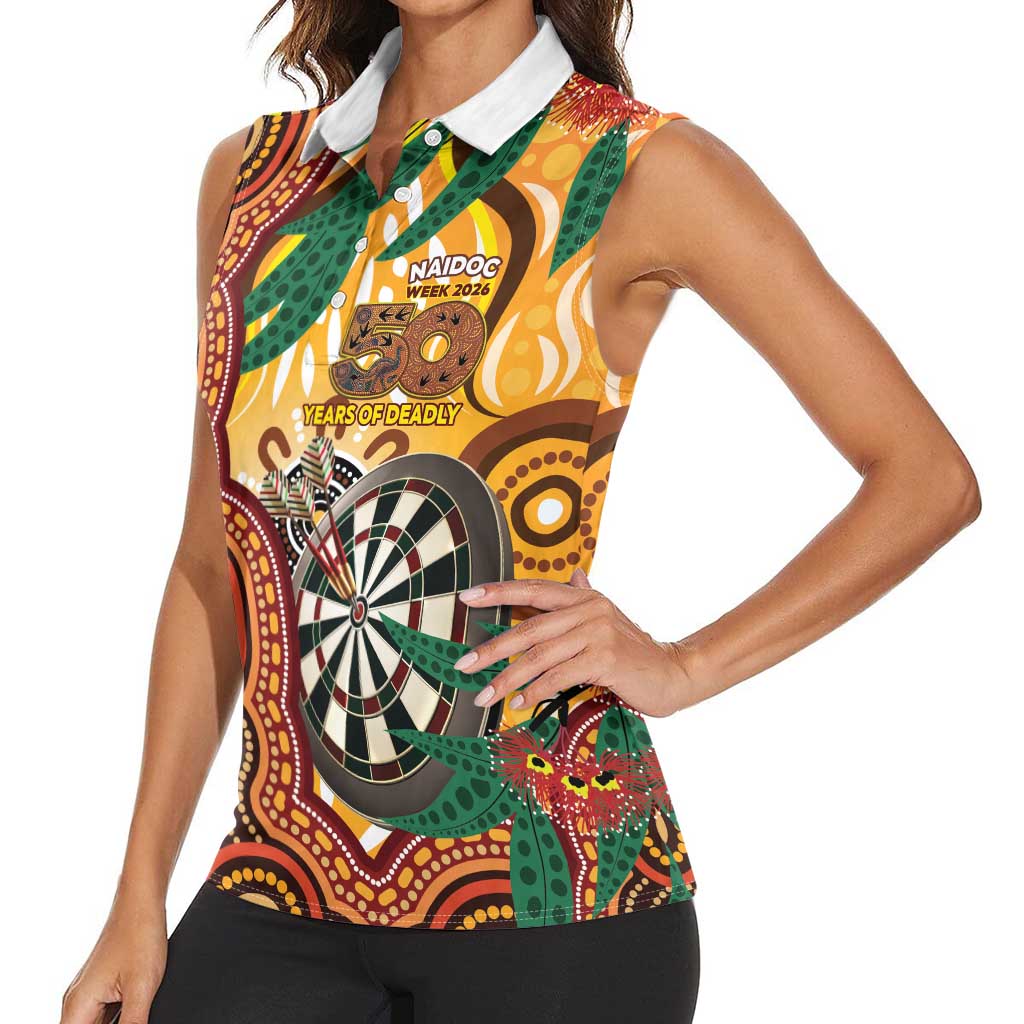 Darts Australia NAIDOC Week 2026 Personalised Women Sleeveless Polo Shirt 50 Years Deadly Eucalyptus Indigenous Art
