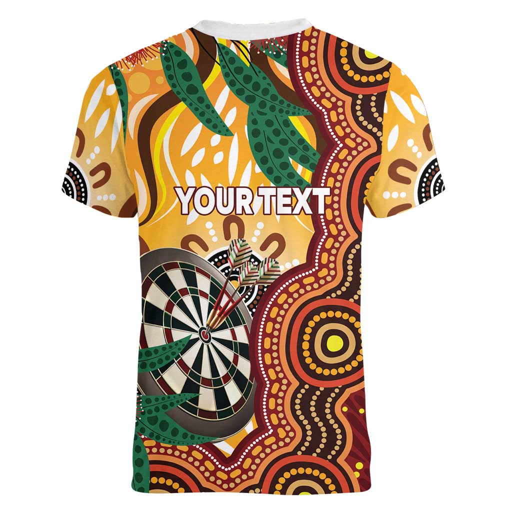 Darts Australia NAIDOC Week 2026 Personalised Women V-Neck T-Shirt 50 Years Deadly Eucalyptus Indigenous Art