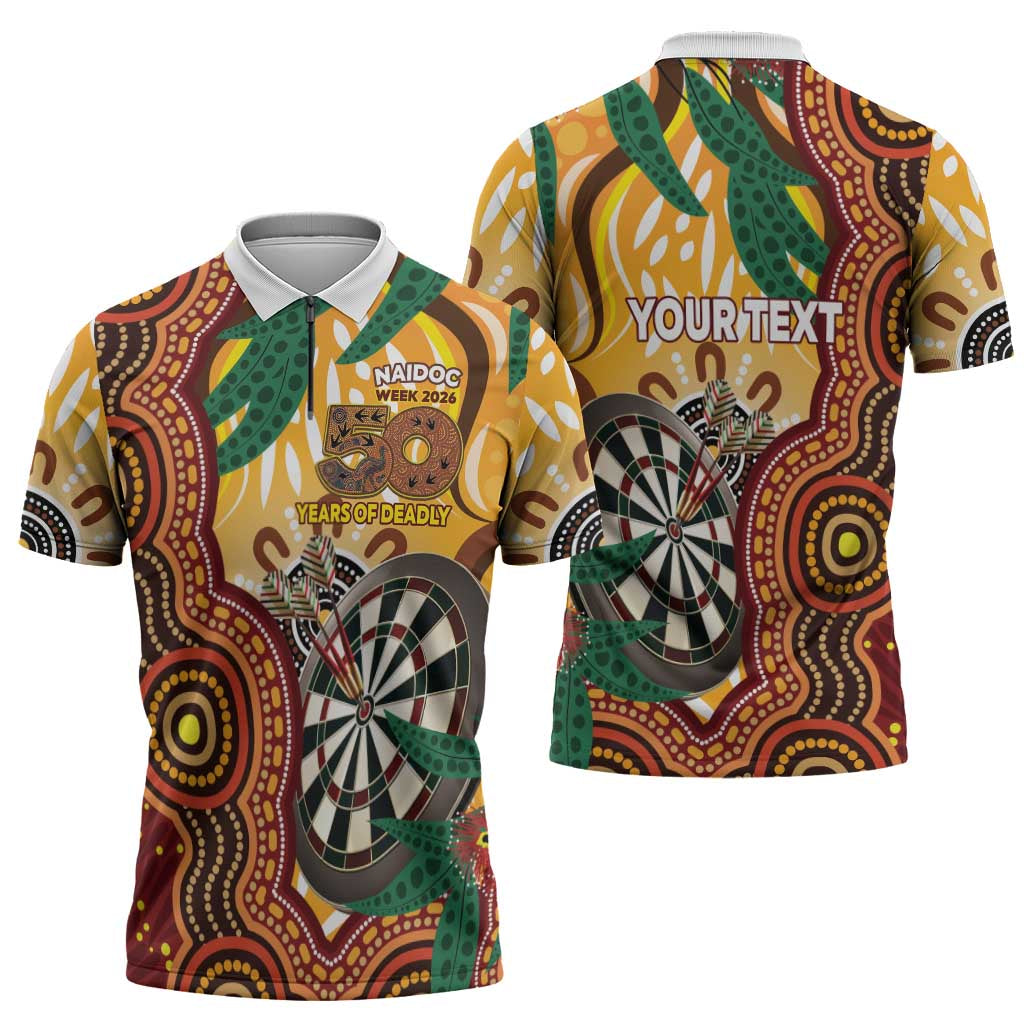 Darts Australia NAIDOC Week 2026 Personalised Zipper Polo Shirt 50 Years Deadly Eucalyptus Indigenous Art