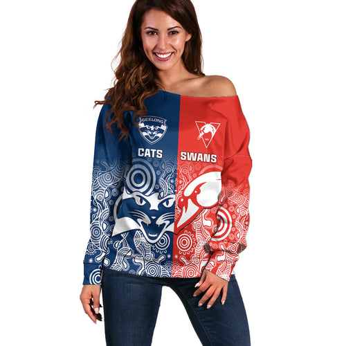 personalised-swans-and-cats-football-off-shoulder-sweater-sydney-mix-geelong-indigenous