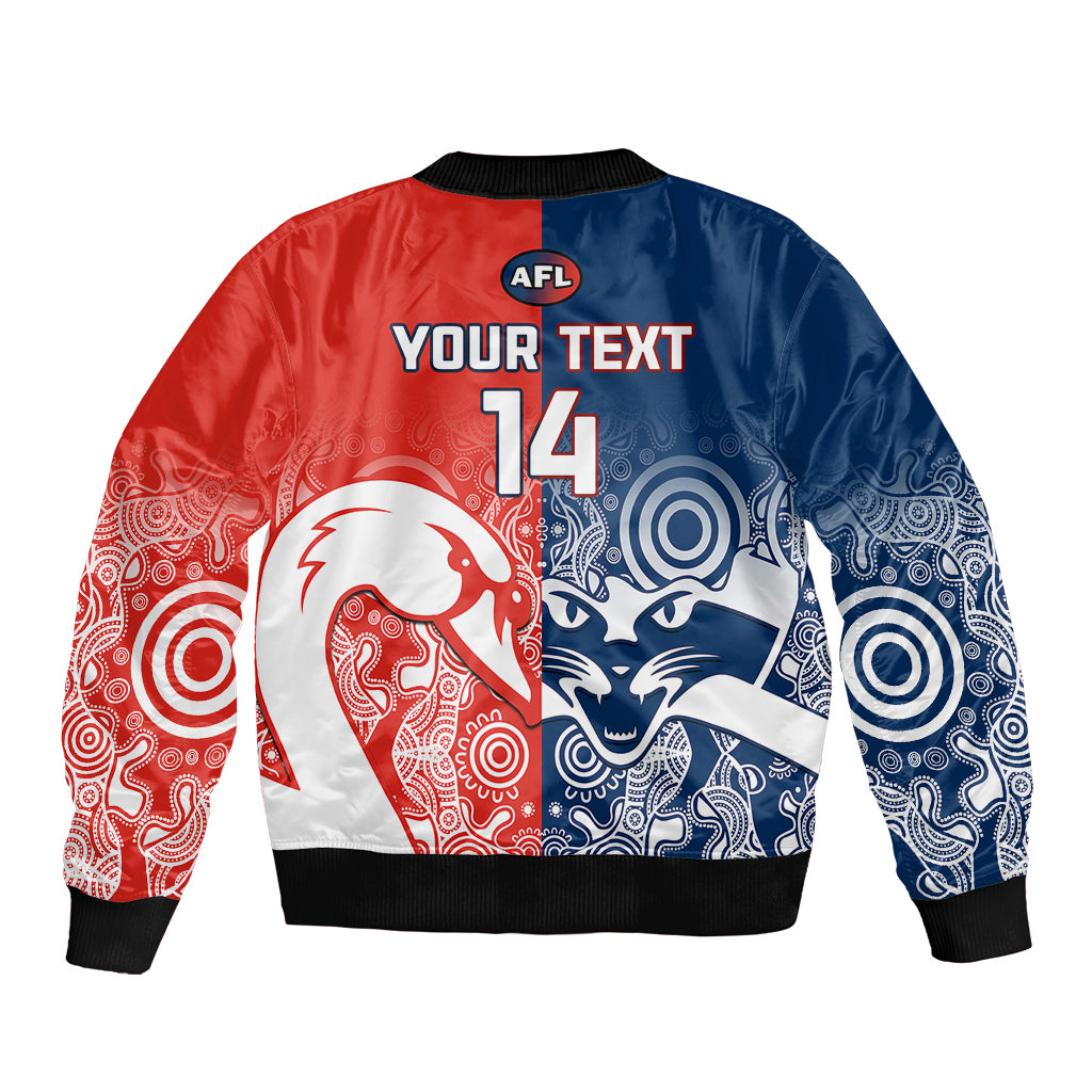personalised-swans-and-cats-football-sleeve-zip-bomber-jacket-sydney-mix-geelong-indigenous