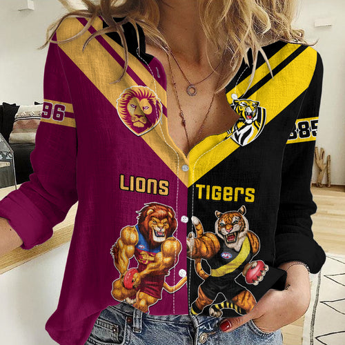Personalised Richmond And Brisbane Lions Football Women Casual Shirt Sporty Version LT14