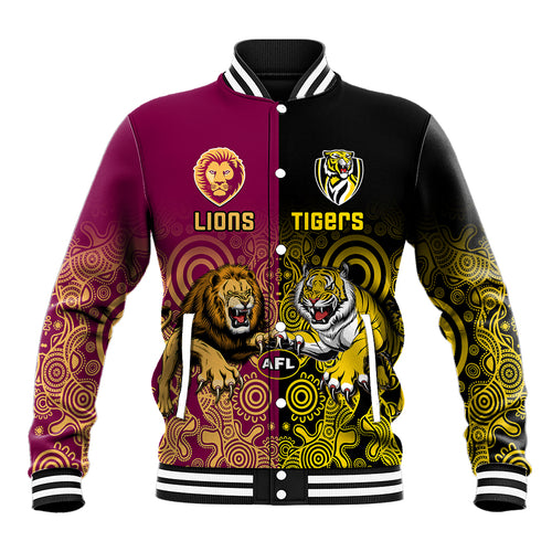 personalised-richmond-and-brisbane-lions-football-baseball-jacket-indigenous-art-version