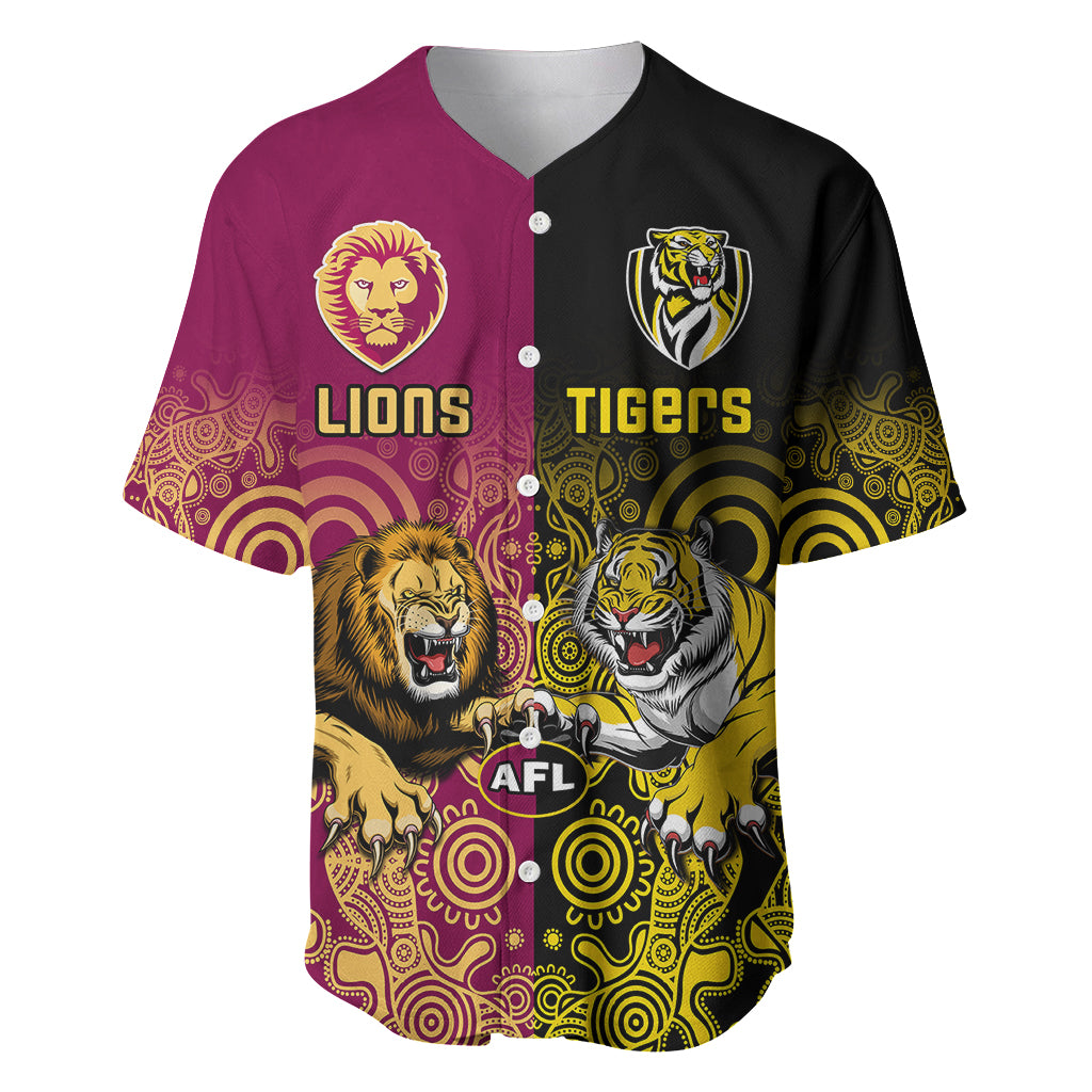 personalised-richmond-and-brisbane-lions-football-baseball-jersey-indigenous-art-version