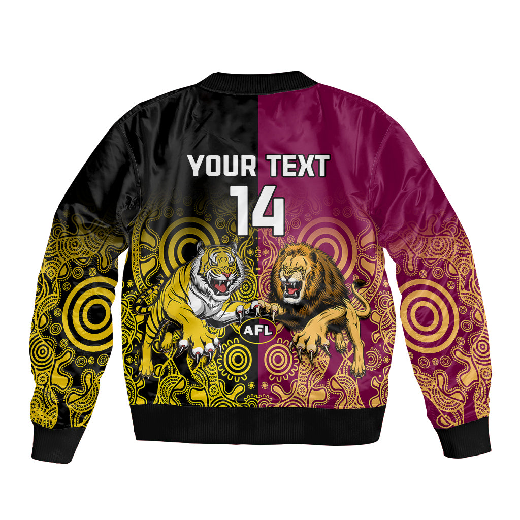 personalised-richmond-and-brisbane-lions-football-bomber-jacket-indigenous-art-version