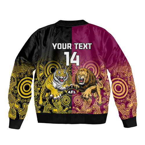 personalised-richmond-and-brisbane-lions-football-bomber-jacket-indigenous-art-version