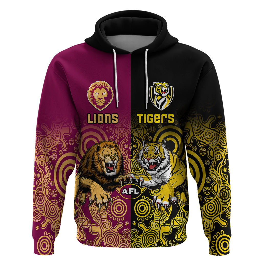 personalised-richmond-and-brisbane-lions-football-hoodie-indigenous-art-version