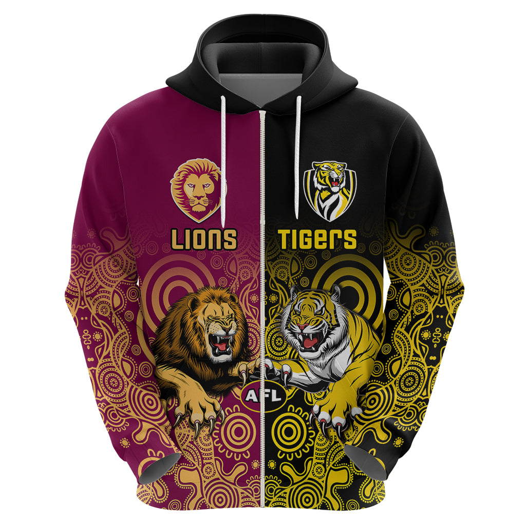 personalised-richmond-and-brisbane-lions-football-hoodie-indigenous-art-version