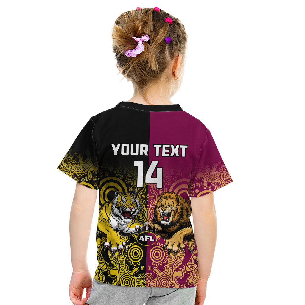 personalised-richmond-and-brisbane-lions-football-kid-t-shirt-indigenous-art-version