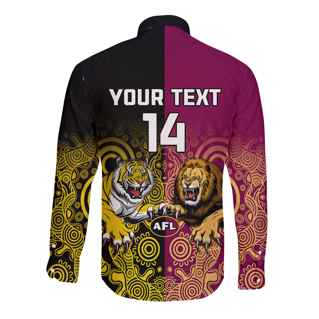 personalised-richmond-and-brisbane-lions-football-long-sleeve-button-shirt-indigenous-art-version