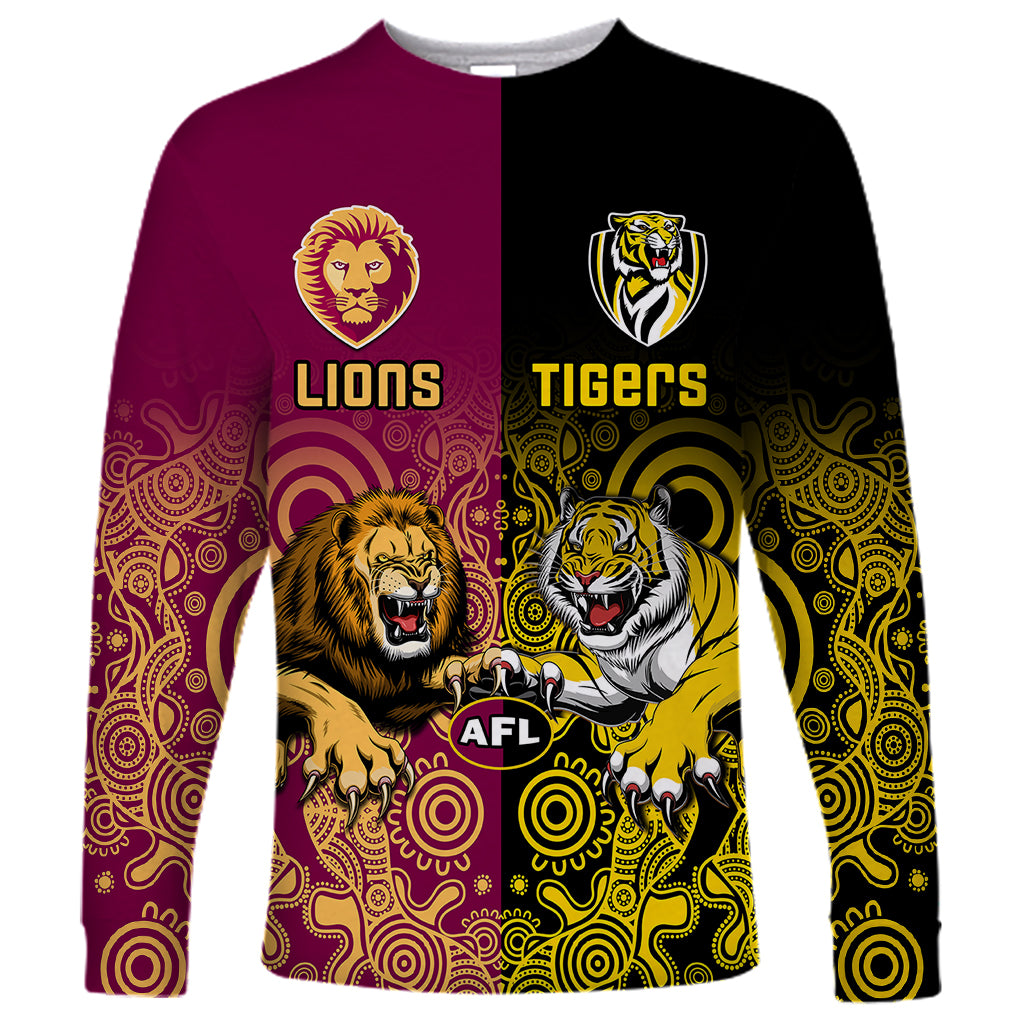 personalised-richmond-and-brisbane-lions-football-long-sleeve-shirt-indigenous-art-version