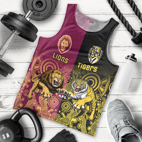 personalised-richmond-and-brisbane-lions-football-men-tank-top-indigenous-art-version