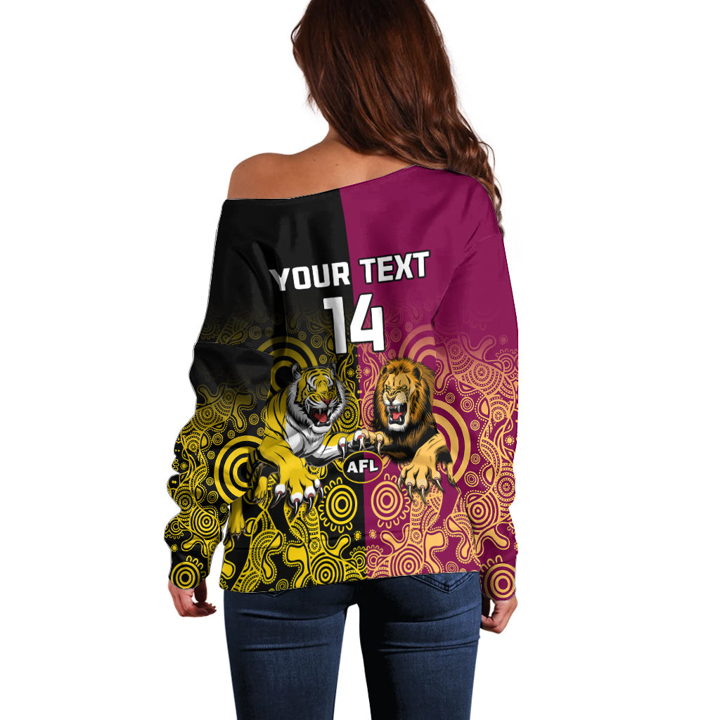 personalised-richmond-and-brisbane-lions-football-off-shoulder-sweater-indigenous-art-version