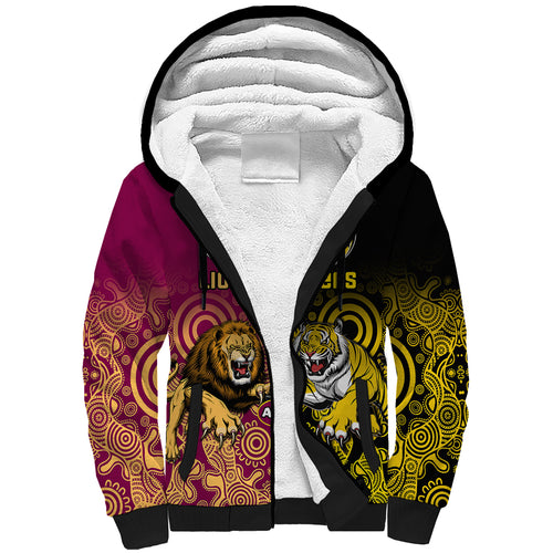 personalised-richmond-and-brisbane-lions-football-sherpa-hoodie-indigenous-art-version