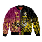 personalised-richmond-and-brisbane-lions-football-sleeve-zip-bomber-jacket-indigenous-art-version