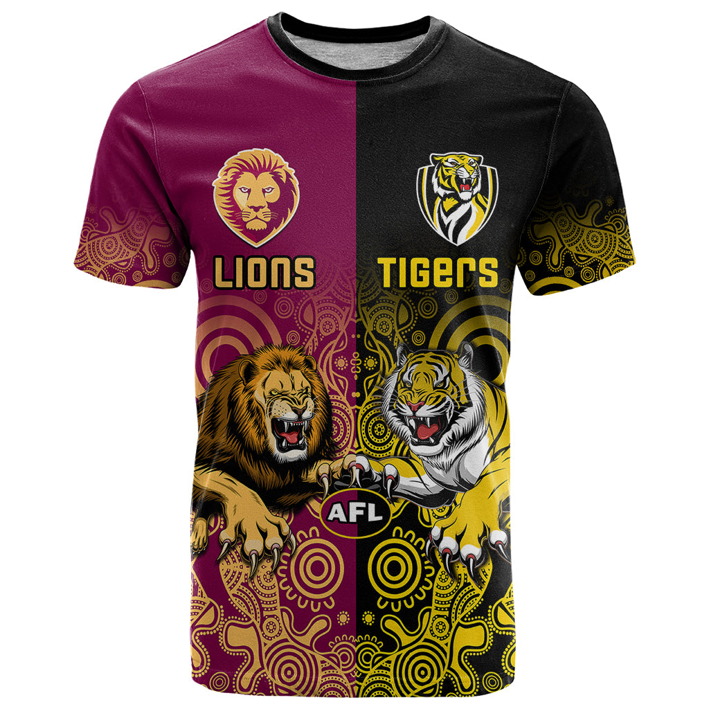 personalised-richmond-and-brisbane-lions-football-t-shirt-indigenous-art-version