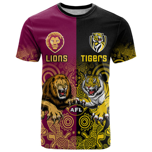personalised-richmond-and-brisbane-lions-football-t-shirt-indigenous-art-version