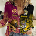 Personalised Richmond And Brisbane Lions Football Women Casual Shirt Indigenous Art Version LT14