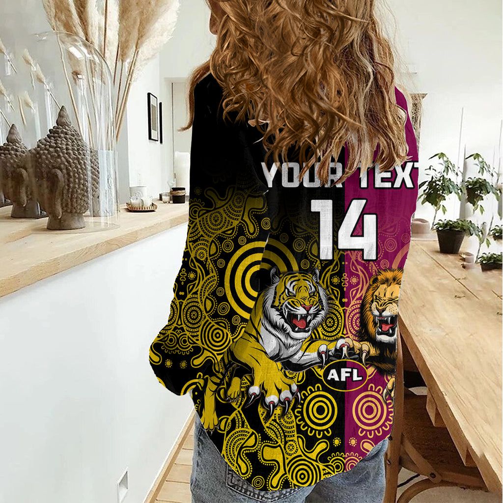 Personalised Richmond And Brisbane Lions Football Women Casual Shirt Indigenous Art Version LT14