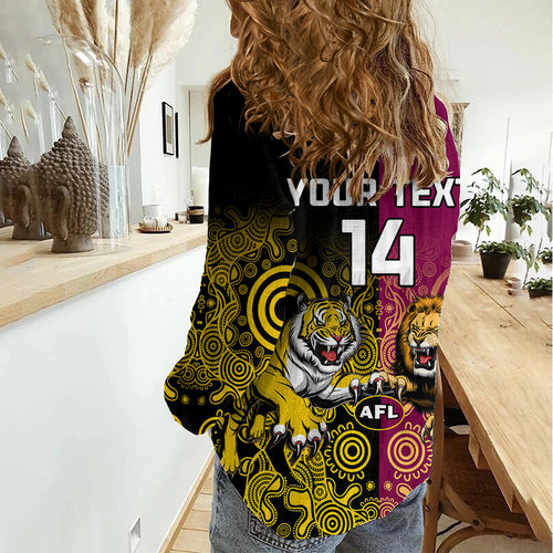 Personalised Richmond And Brisbane Lions Football Women Casual Shirt Indigenous Art Version LT14