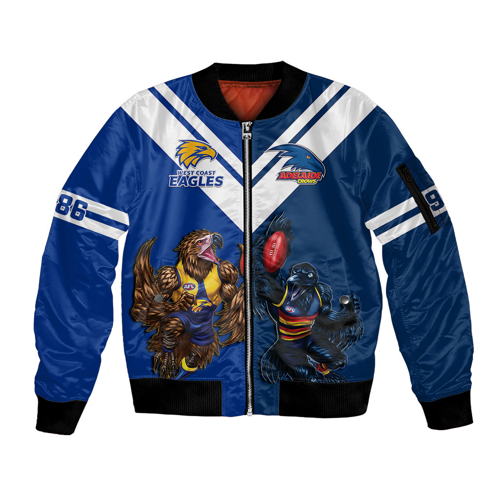 personalised-eagles-and-crows-football-sleeve-zip-bomber-jacket-west-coast-mix-adelaide-sporty-version