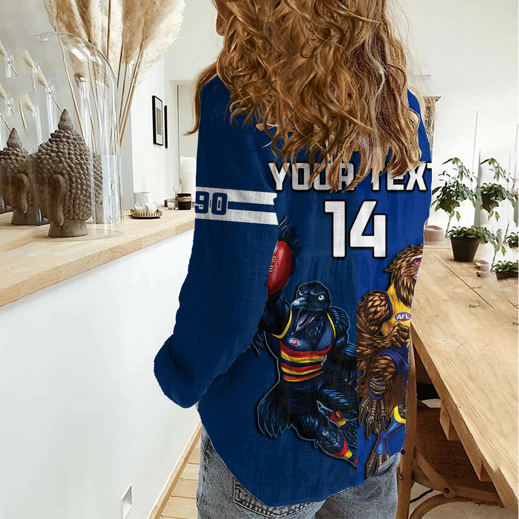 Personalised Eagles And Crows Football Women Casual Shirt West Coast Mix Adelaide Sporty Version LT14