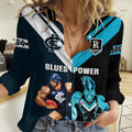Personalised Carlton And Port Adelaide Football Women Casual Shirt Blues Mix Power Sporty Version LT14