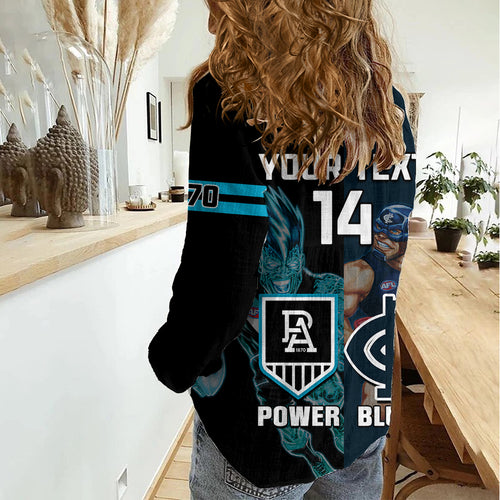 Personalised Carlton And Port Adelaide Football Women Casual Shirt Blues Mix Power Sporty Version LT14