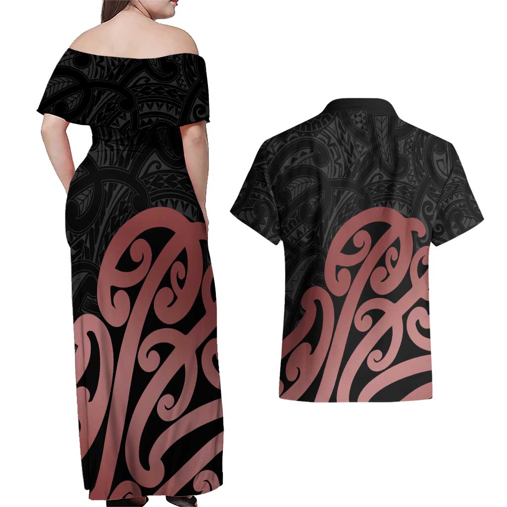 New Zealand Mangopare Tamanako Couples Matching Off Shoulder Maxi Dress and Hawaiian Shirt Aotearoa Maori