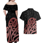 New Zealand Mangopare Tamanako Couples Matching Off Shoulder Maxi Dress and Hawaiian Shirt Aotearoa Maori