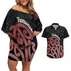 New Zealand Mangopare Tamanako Couples Matching Off Shoulder Short Dress and Hawaiian Shirt Aotearoa Maori