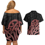 New Zealand Mangopare Tamanako Couples Matching Off Shoulder Short Dress and Hawaiian Shirt Aotearoa Maori