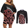 New Zealand Mangopare Tamanako Couples Matching Off Shoulder Short Dress and Long Sleeve Button Shirt Aotearoa Maori